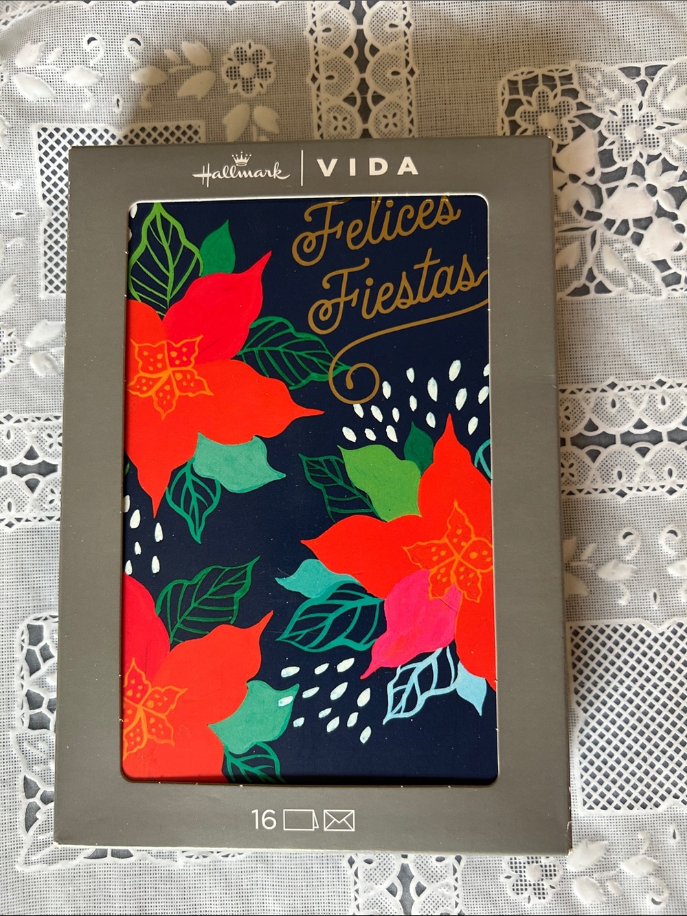 Hallmark VIDA Navy Holiday Cards with Red Poinsettia Floral Design